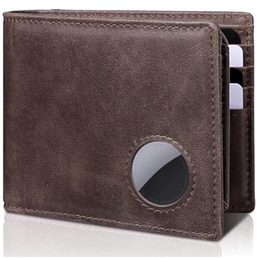 1204 Airtag Wallet - Leather Rfid Bifold Blocking Wallet With Airtag Holder